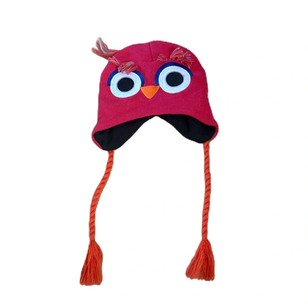 Kids Red Owl Earflap Hat with Braided Tassels Goldcoast Sunwear Knit Winter
